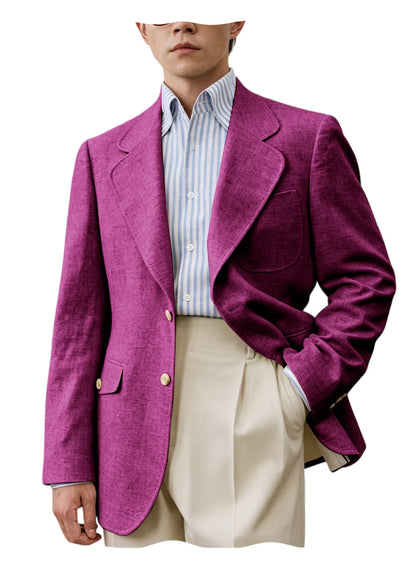 Men's Linen Blend Blazer – Single Breasted Casual Business Jacket for Office & Summer Occasions