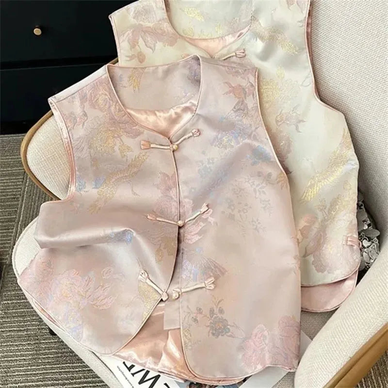 Female High-end Jacquard Waistcoat Coat Spring Autumn Women Leisure Sleeveless Jacket Retro Lady Large Size 4XL Vest Tops