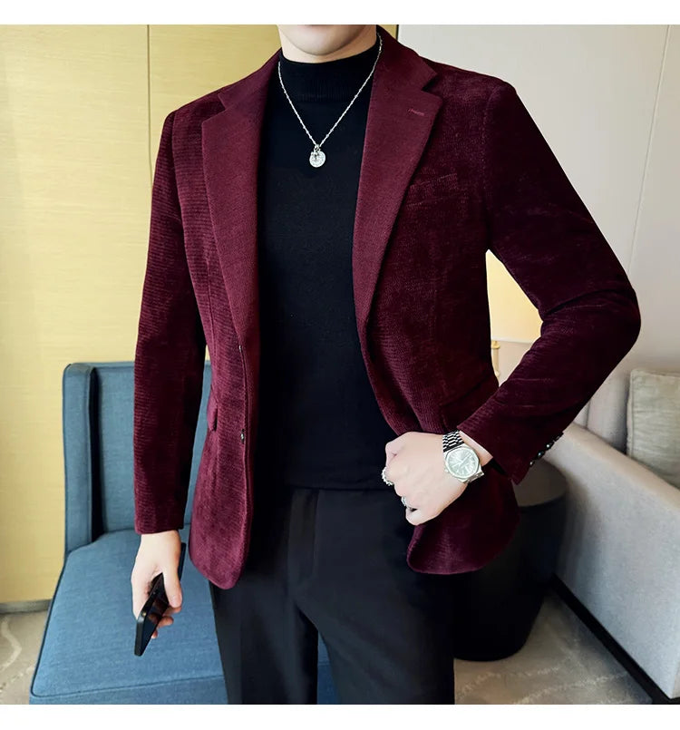 2025 Autumn Winter Velvet Suit Jacket Men Casual Business Blazers Wedding Groom Social Banquet Party Formal Blazer Men Clothing