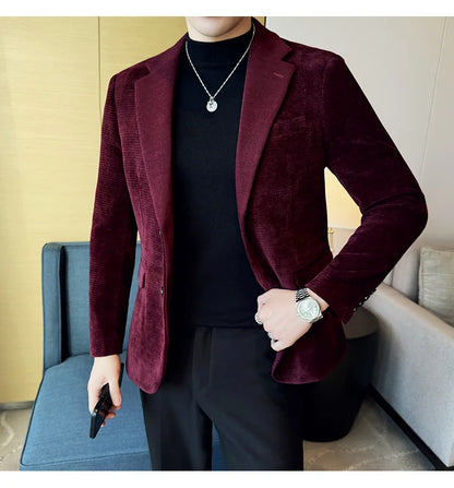 2025 Autumn Winter Velvet Suit Jacket Men Casual Business Blazers Wedding Groom Social Banquet Party Formal Blazer Men Clothing