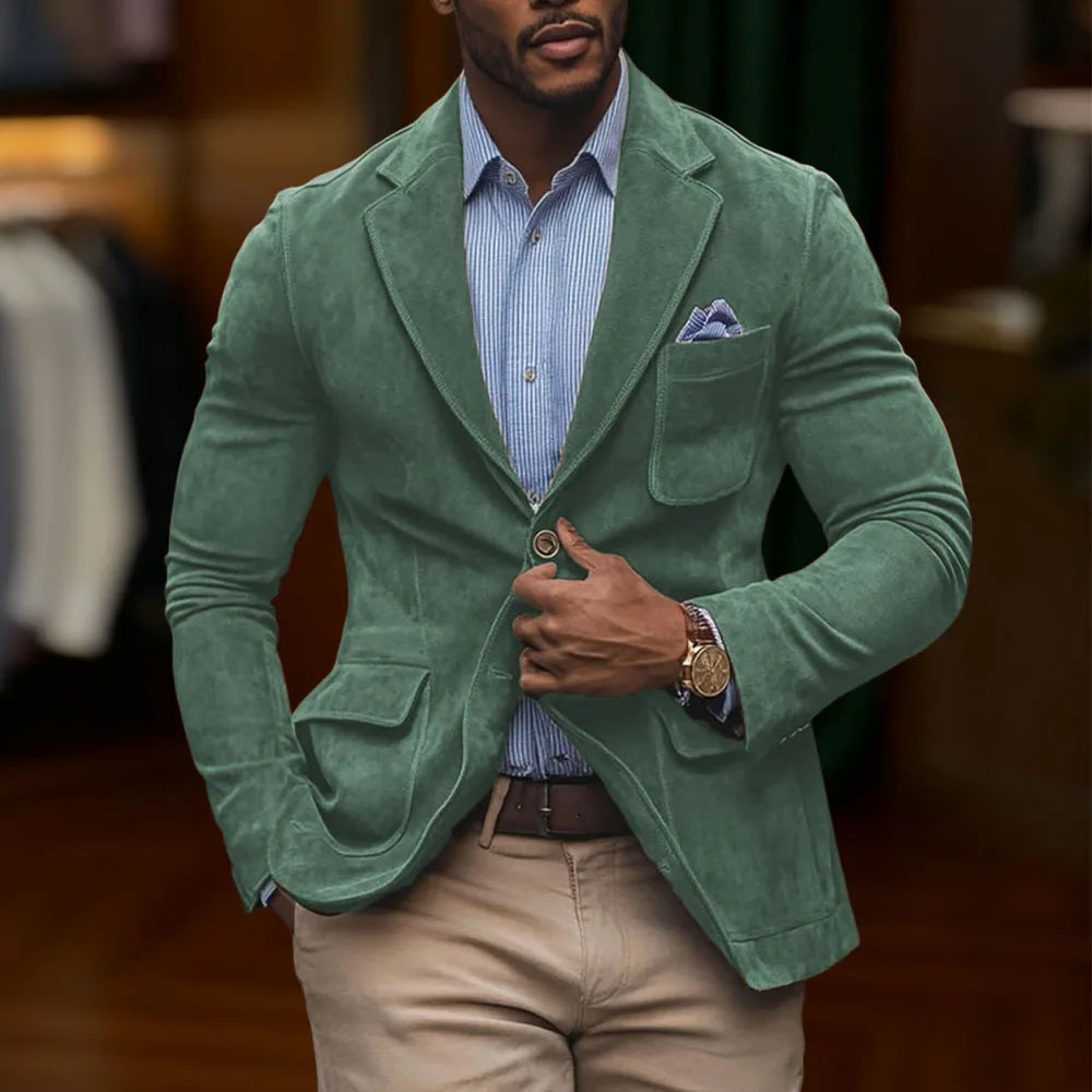 Chamois Leather Man Blazers Single Breasted Suit Jacket Men's Outdoor Casual Sports Slim Fit Coat  Wedding Part Prom Dinner Work