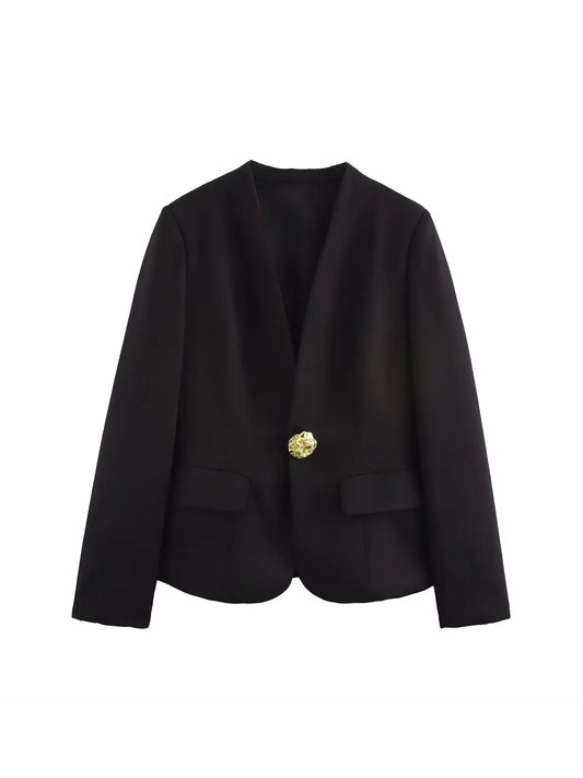 Women Black Gothic Emo Cropped Blazer Jacket Vintage Long Sleeve Outerwear Harajuku Y2k 2000s Single Breasted Suit Coat Autumn