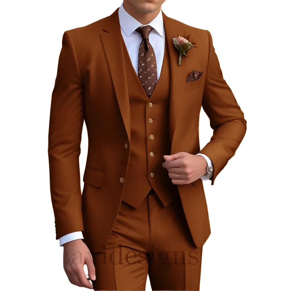 Elegant Men's Wedding Tuxedo Slim Blazer Pants Vest 3 piece Suit XS-5XL Custom Youth Suit 2025 New Style Suits