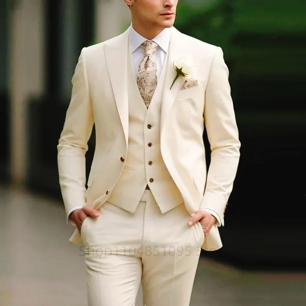 Classic Wedding Solid 3-Piece Smoking Ternos Fino Adjusted Male Formal Business Suits for Groomsmen And Festive Occasions