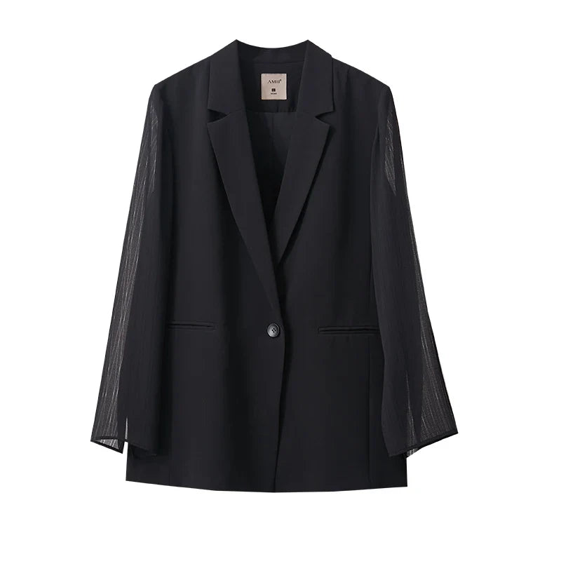 Women's Coat Autumn Autumn Fashion Turned Over Collar Color-block Spliced Fabric Casual Loose Blazers For Woman 12641083