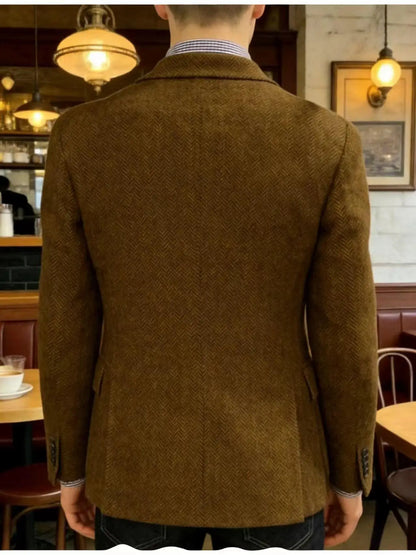 Men's Herringbone Tweed Blazer Classic Fit 2-Button Notch Lapel Flap Pockets Suit Jacket Casual Daily Business Men Sport Coat