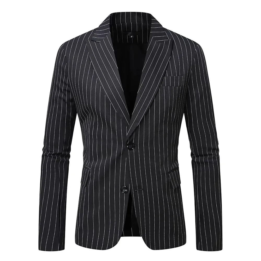 Striped Suit Jackets Men Dress Coat Vintage 2025 Ropa Elegante Hombre Mens Casual Business Slim Fit Formal Blazers Masculino