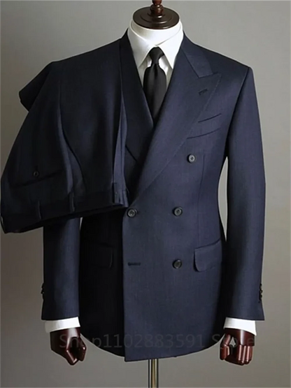 2 Pieces Tuxedo Fashion Blazer Pants Men Suits Double Breasted Buttons Peaked Lapel Formal Party Wedding Groom Tuxedo
