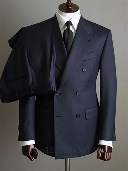 2 Pieces Tuxedo Fashion Blazer Pants Men Suits Double Breasted Buttons Peaked Lapel Formal Party Wedding Groom Tuxedo