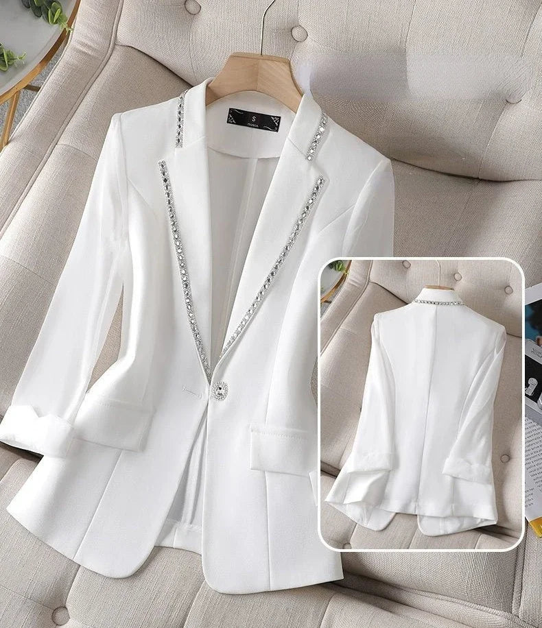 Over Glitter Diamond Female Coats and Jackets Black Long Sequin Jacket Dress Outerwear White Clothing Women's Blazers New In