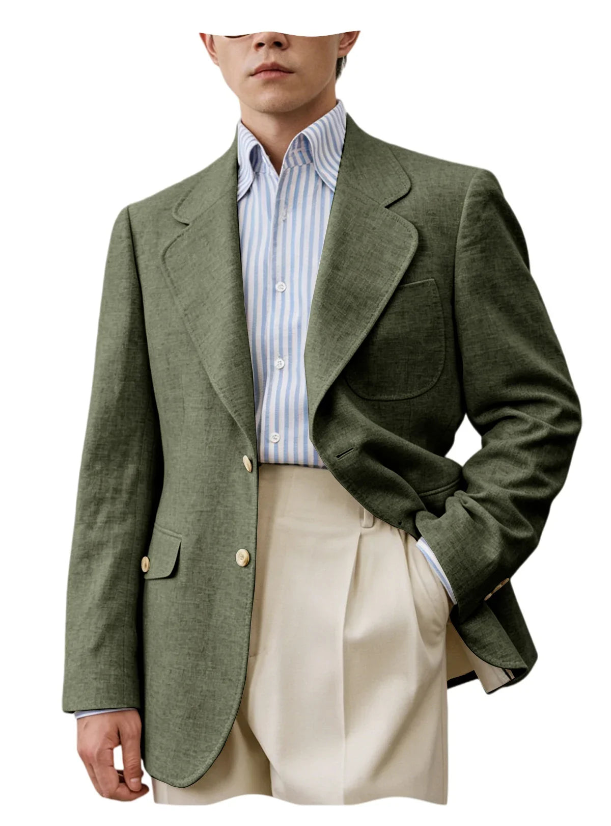 Men's Linen Blend Blazer – Single Breasted Casual Business Jacket for Office & Summer Occasions