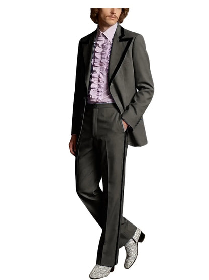 Men's Tuxedo Suit 2-Piece Slim Fit Blazer and Pants Set with Black Velvet Trim for Weddings and Formal Events