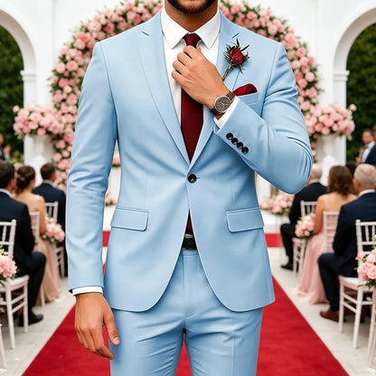 Men's 2-Piece Velour Suit – Slim Fit Blazer and Pants for Wedding, Prom & Formal Occasions
