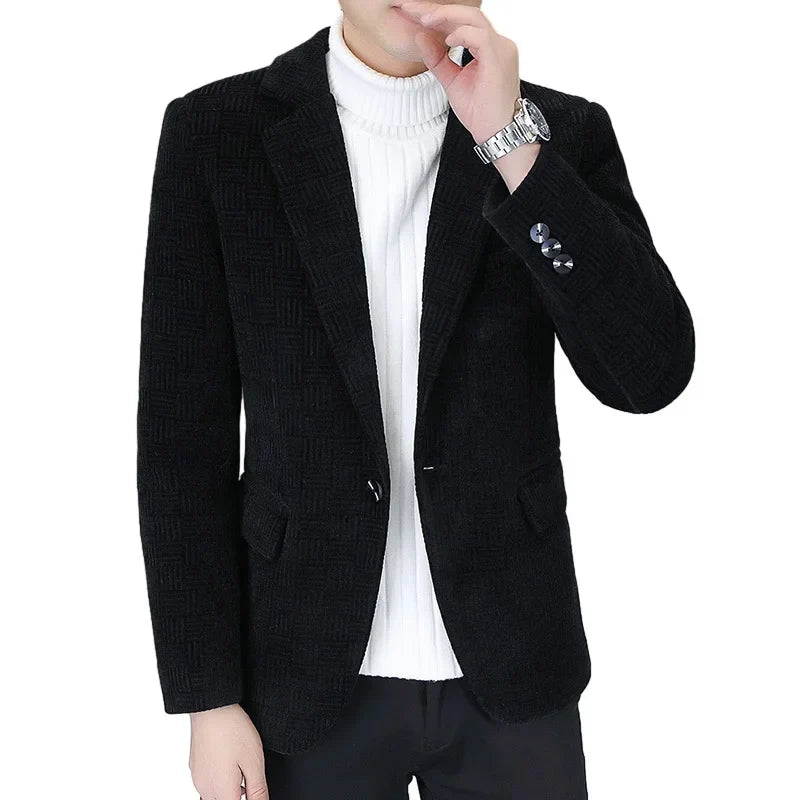 2026 Blazer Autumn and Winter Men's Fashion Outdoor Wedding Trend Slimming Business Casual Korean Version Thickened Warm Blazer