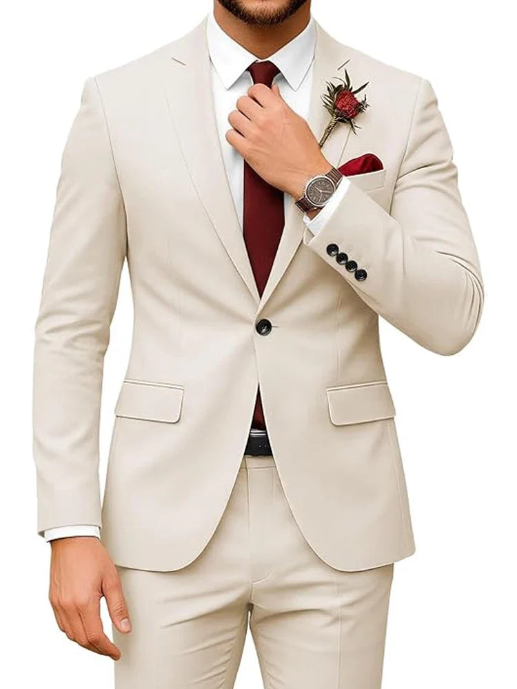 Men's 2-Piece Velour Suit – Slim Fit Blazer and Pants for Wedding, Prom & Formal Occasions