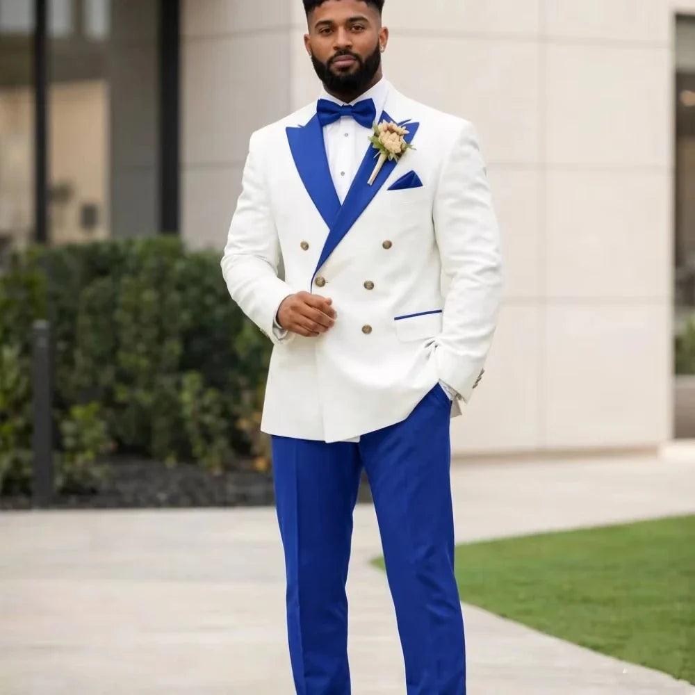 Mulit-color Suits for Men Wedding 2 Pieces Double Breasted Slim Fit Groom Tuxedo Lapel Male Fashion Suit Jacket With Pant