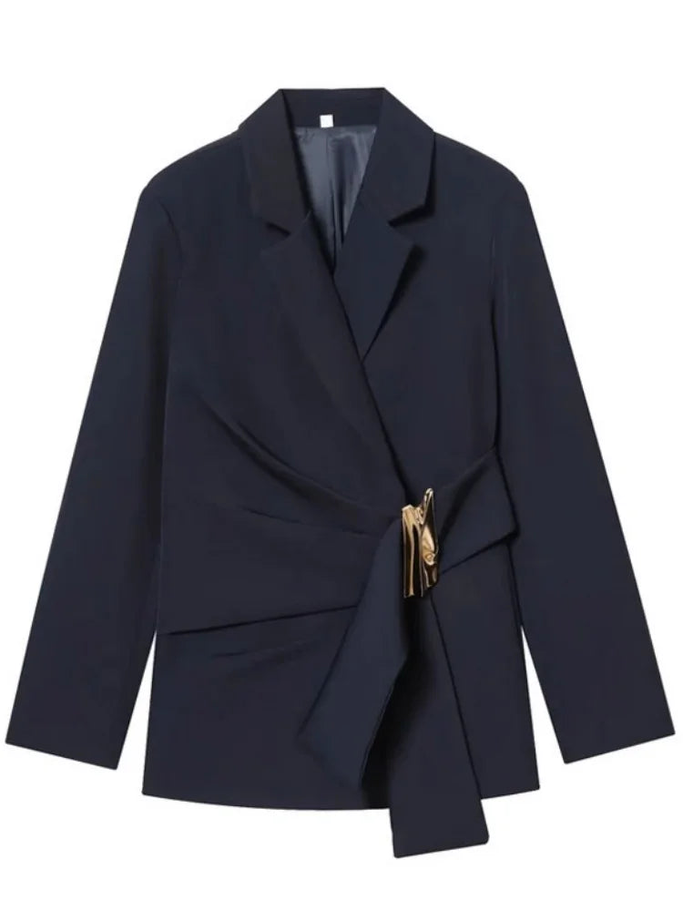 Women Asymmetric Buckle Blazer Elegant Wrap Suit Jacket Slim Waist Tailored Office Lady Workwear Fashion Blazer Coat