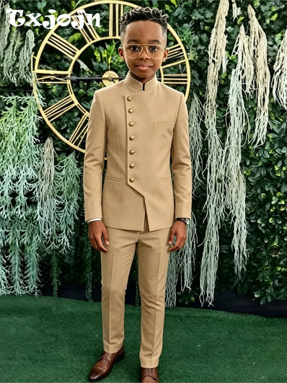 African Boys Suits 2 Pieces Jacket Pants Stage Performance Wear Classic Kids Regular Fit Suit Set Wedding Guest Wear
