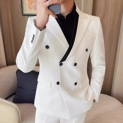 British Style Double Breasted Formal Suit Jacket Men High Quality Slim Casual Business Blazers Wedding Banquet Party Coats 2025