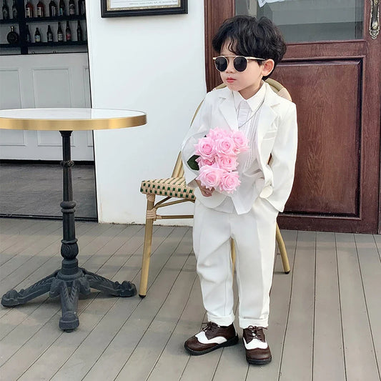 White Boys Suits Single Breasted Notch Lapel Formal Party Wedding Clothing Sets Performance Graduation Tuxedo (Blazer+Pants)