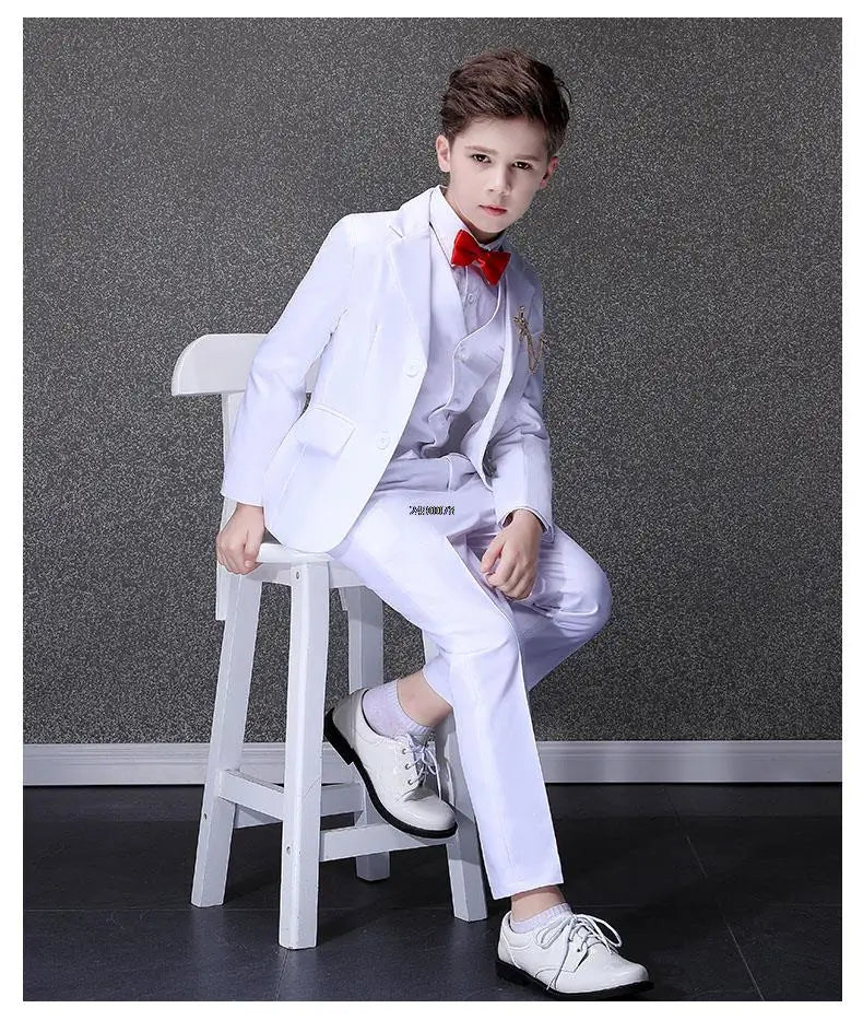 Boys Formal Suit Set White Single Breasted Kids Wedding Tuxedo