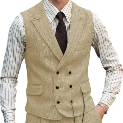 Men's Double Breasted Dress Vest Smart Casual Waistcoat for Business and Formal Occasions