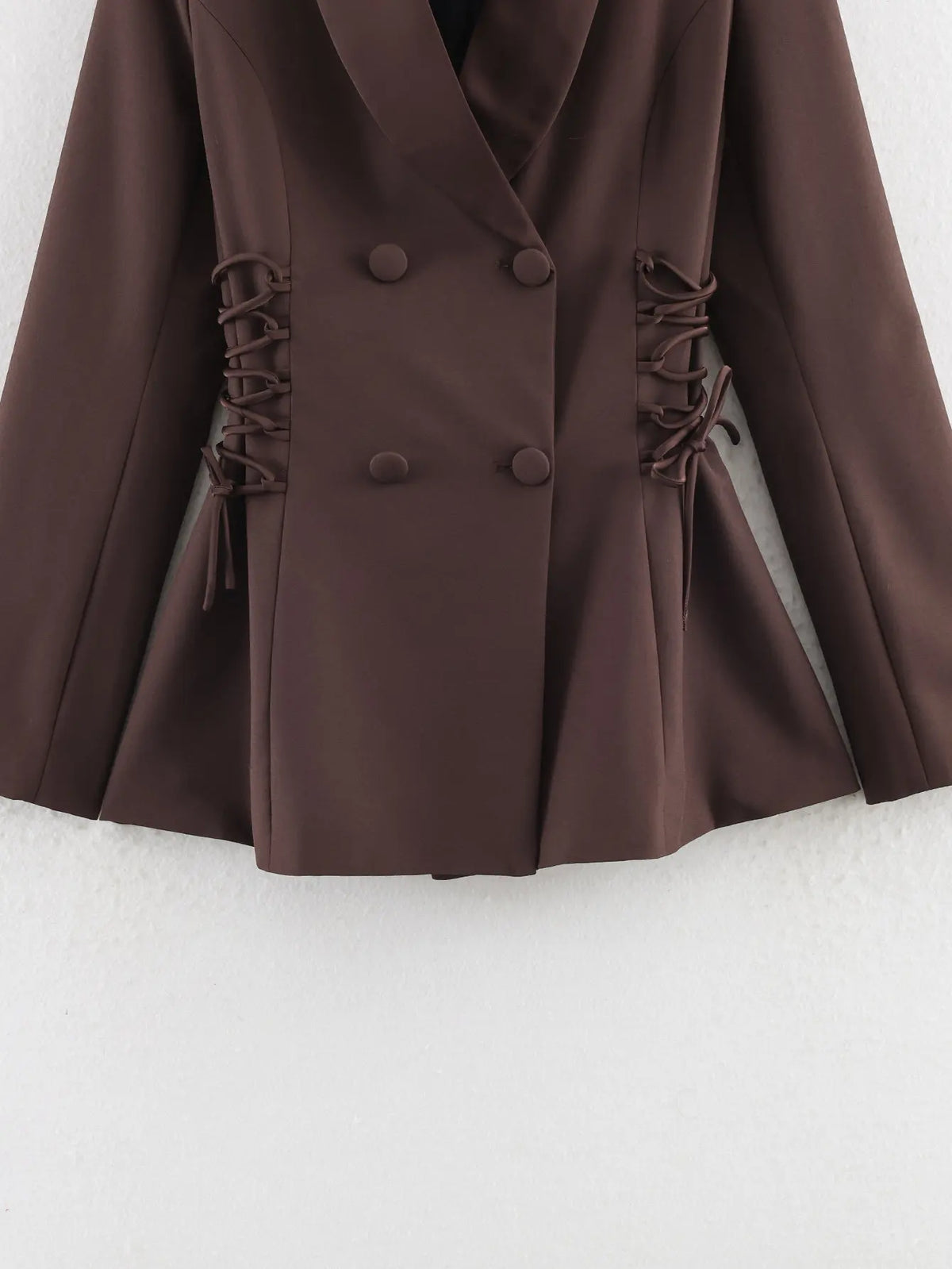 Women Brown Blazer Jacket Y2k 2000s Vintage Bandage Suit Coat Long Sleeve Double Breasted Oversize Outerwear Spring Autumn 2026