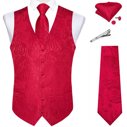 Men's Suit Vest Set with Tie, Handkerchief & Cufflinks for Wedding & Banquet