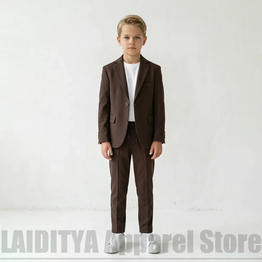 Chic Boys Single Button Two Piece Suit Fashion Notched Lapel Kids Casual Wedding Birthday Daily Formal Outfit (Blazer+Pants)