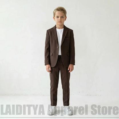 Chic Boys Single Button Two Piece Suit Fashion Notched Lapel Kids Casual Wedding Birthday Daily Formal Outfit (Blazer+Pants)