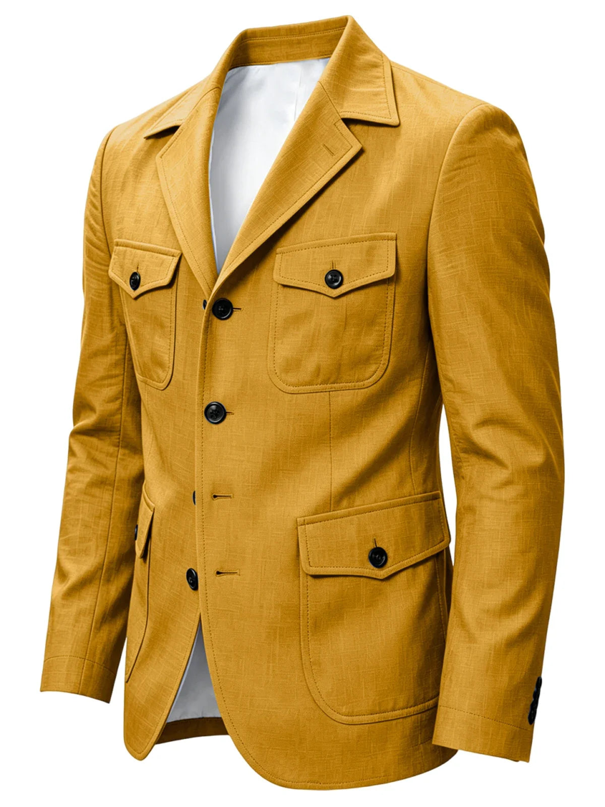 Men's Linen Safari Blazer Four Flap Pockets Slim Soft Jacket Casual Business Coat For Street Outdoor Vacation Party Daily Travel