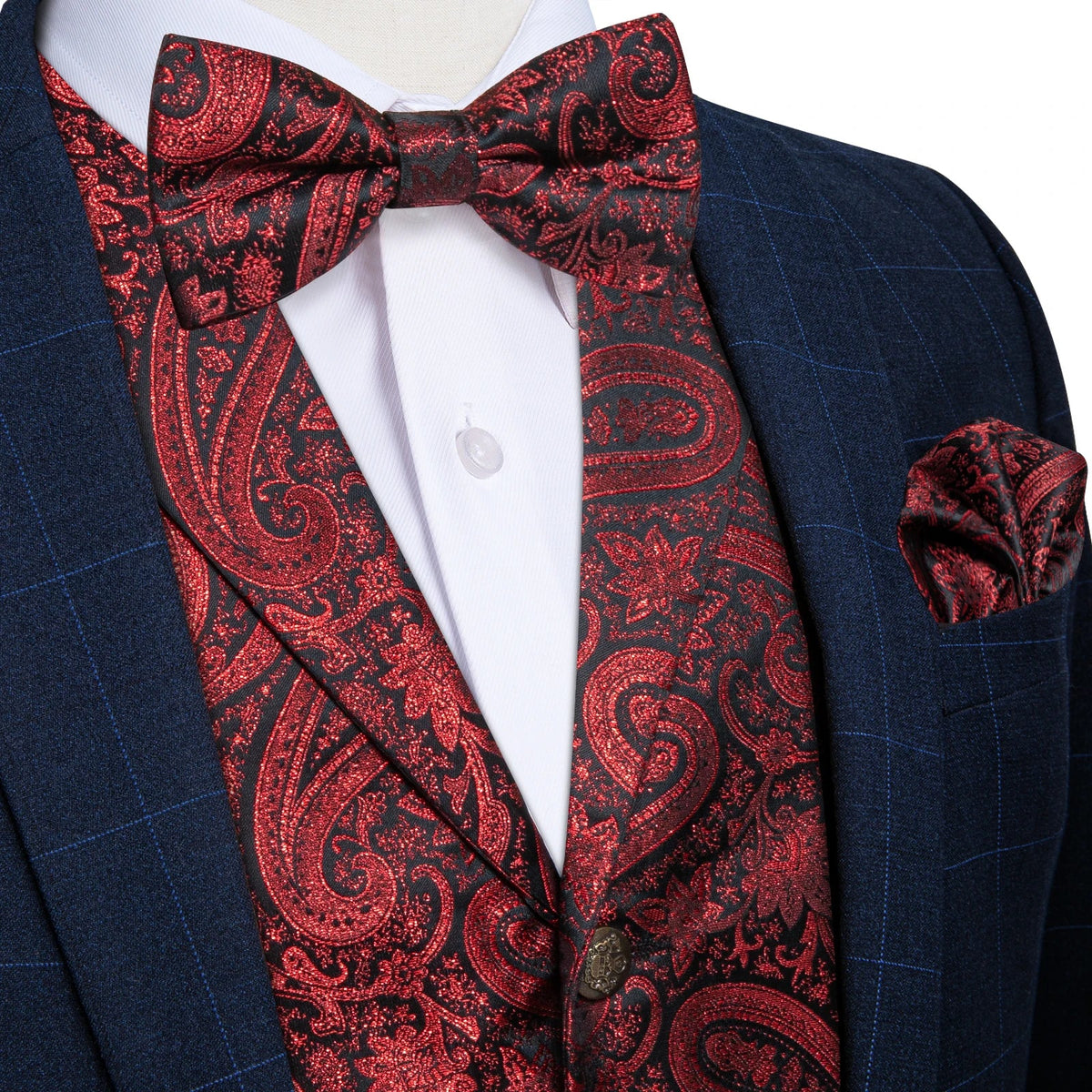 Men's Paisley Suit Vest Set with Tie, Pocket Square & Cufflinks for Wedding & Formal Events