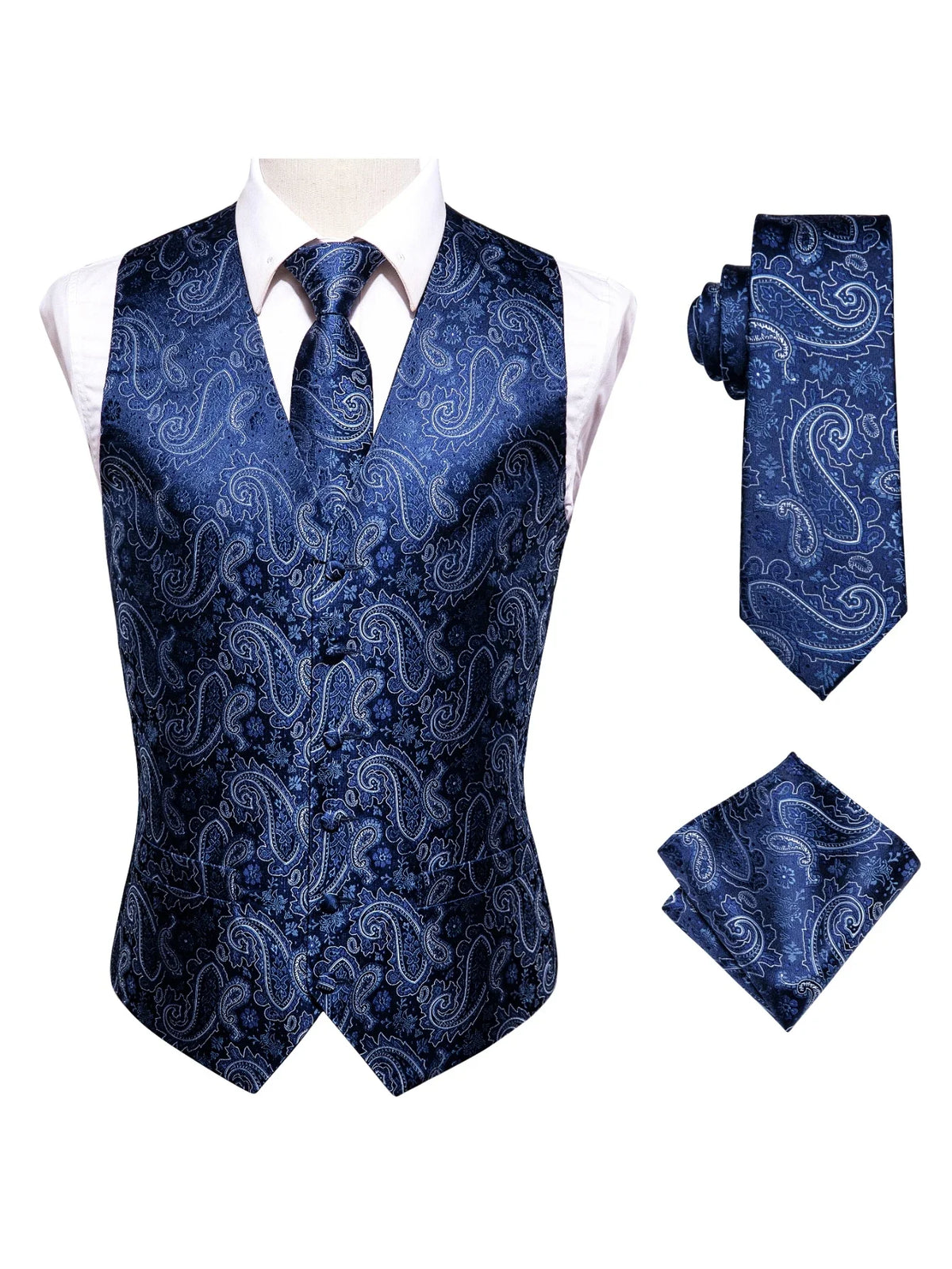 Men's Dress Waistcoat Set with Tie and Pocket Square for Party and Ceremony