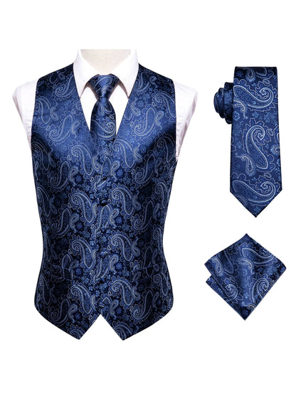 Men's Dress Waistcoat Set with Tie and Pocket Square for Party and Ceremony