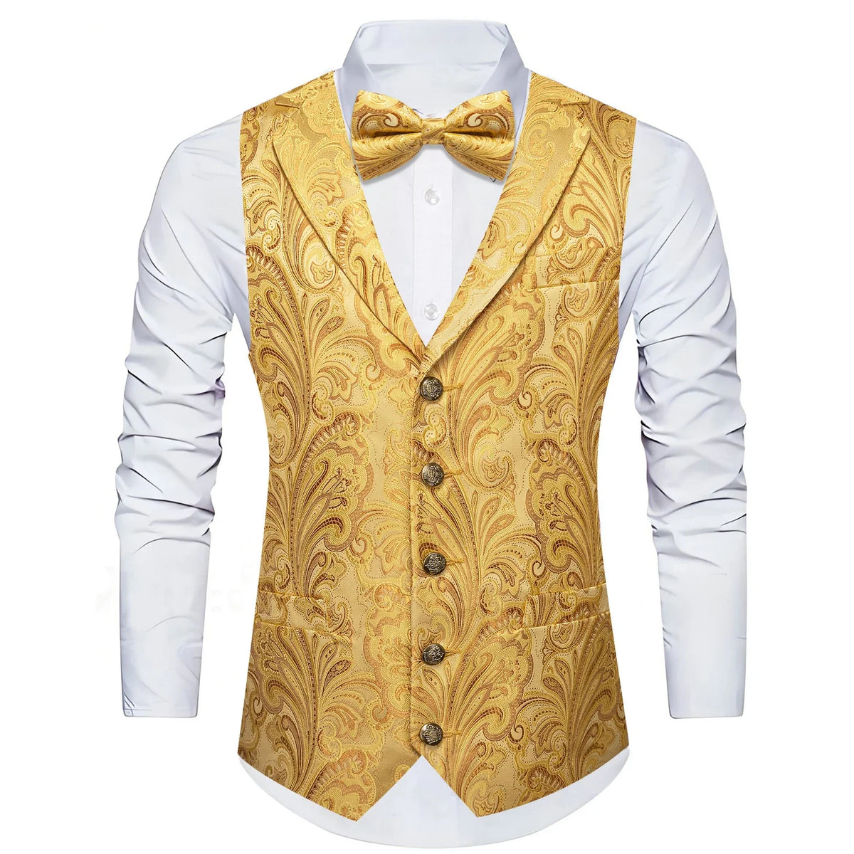 Men's Jacquard Floral Waistcoat Vest with Bowtie Set – Wedding & Formal