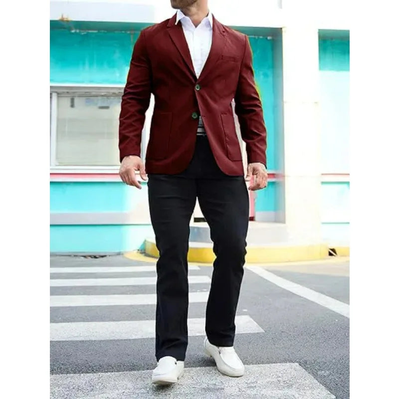 KIDWHXR Men Suit Coat Simple Solid Long Sleeve Male Blazer Turn Down Collar Casual Comfortable Business Casual Man Outerwear