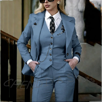 Modish Notched Lapel Women Suit Slim Fitted Solid Costume Custom Made Professional Single Breasted Lady Sets Full Outfits