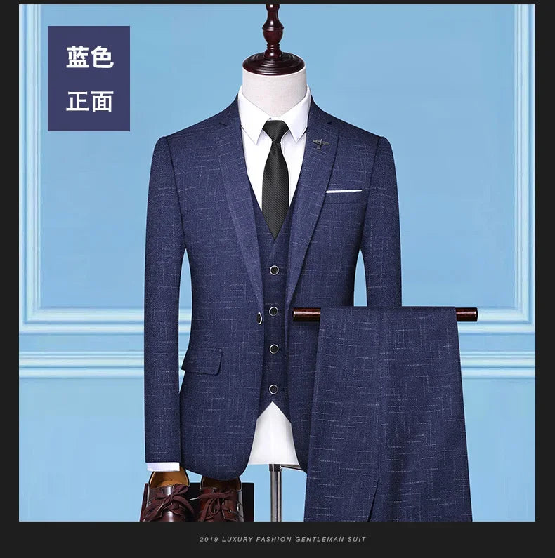 Men's 3-Piece Suit Slim Fit Blazer Vest Trousers Smart Casual Business Formal