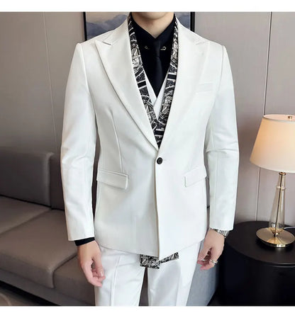Scarf With Design Double Collar Suit Men's Business Casual Groom Wedding Slim Fit Suit Tuxedo 3-piece Set (Jacket+Vest+Pant)