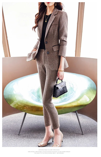 High Quality Fabric Women Business Suits With Pants and Blazer Coat Professional Autumn Winter Office Ladies Pantsuits Blazers