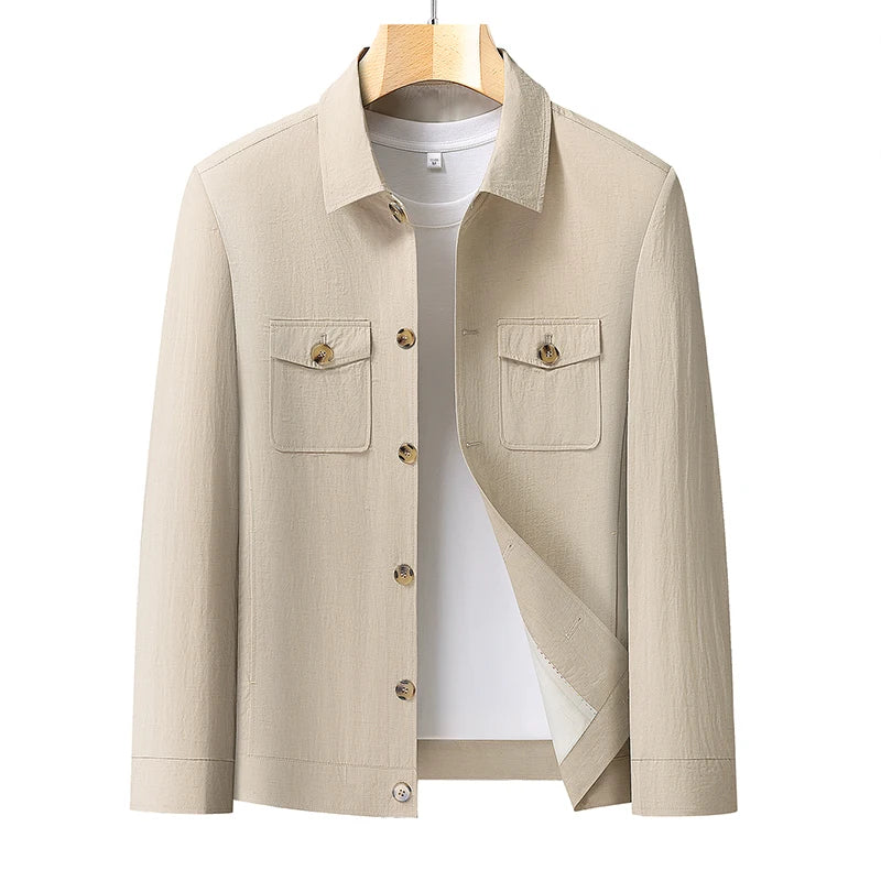 Spring and Autumn Lightweight Jacket Coat - Fashionable and Versatile Cotton Shirt Suitable for Young and Middle-Aged People