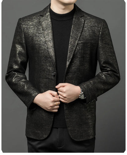 2024 High-end Men's Fashion Handsome Spring and Autumn Leather Printed Men's Suit Business Casual Coat  Men Leather Jacket  Suit