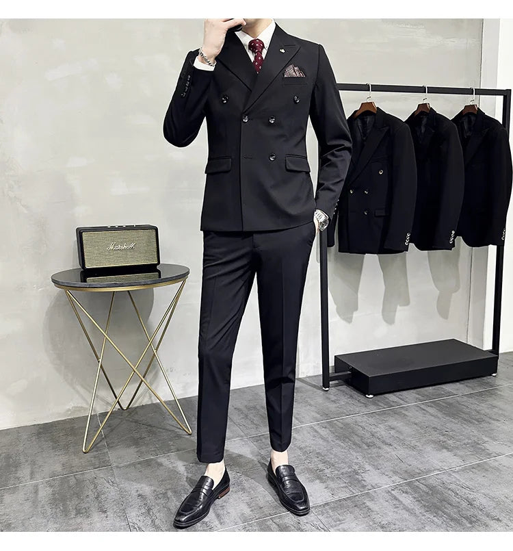 Men's Double-Breasted 2-Piece Suit – Slim Fit, Formal Business & Wedding