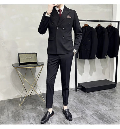 Men's Double-Breasted 2-Piece Suit – Slim Fit, Formal Business & Wedding