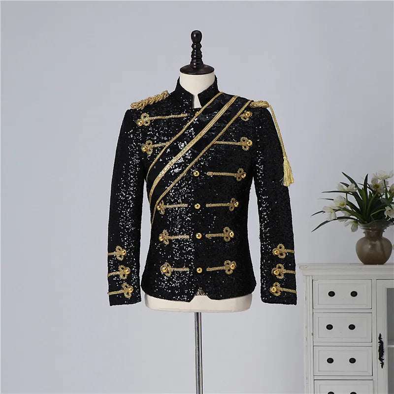 Blazer Sequined Performance Outfit for Outdoor Casual Male Banquet Guest Band Rock Singer Clothing Stand-up Collar Men's Blazer