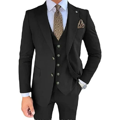 Black Business Formal suits Peaked Lapel Men Suits 3 Piece Groom Wedding Sets Jacket Vest Trousers Dress Tuxedo Blazer