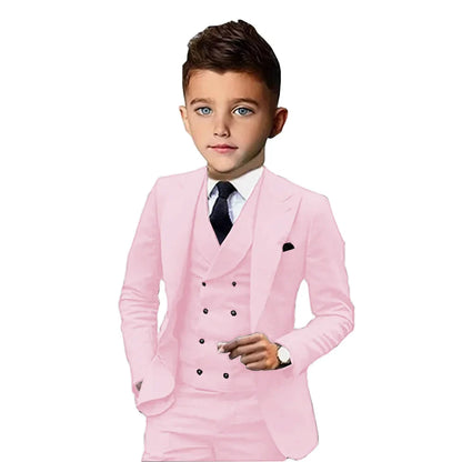 Formal Peak Lapel Kids Suits 3 Pieces Birthday Party Wear,Elegant Smart Boys Suit Set Piano Performance Outfit 2-20T