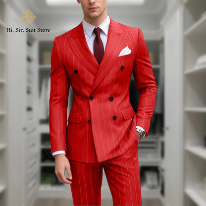 Men's 2-Piece Slim Fit Double-Breasted Striped Suit Set for Men – Wedding, Business & Formal Occasions