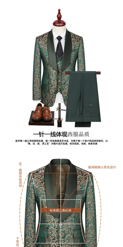 Men's Three-Piece Wedding Suit – Slim Fit British Style Formal Set for Groom