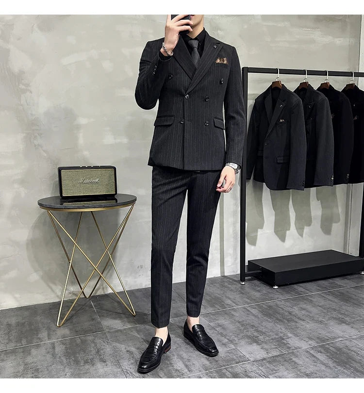 Men's Classic Striped 3-Piece Suit for Wedding, Business & Formal Occasions